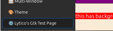 Lytico&rsquo;s Gtk3 test page in Gtk4 sample app side navigation